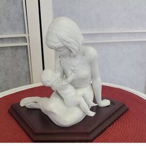 Vintage Kaiser Porcelain Bisque Mother and Child Figurine on Wood Base